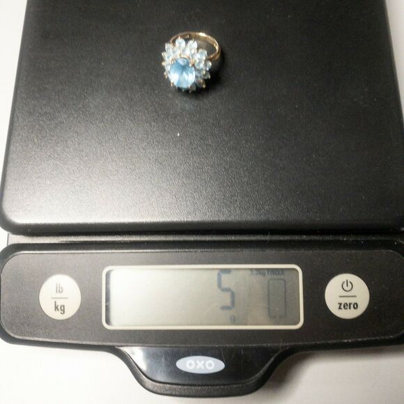 10K Swiss Blue Topaz Ring Size 6 Marked THL Samuel Aaron Bright Blue Estate - Picture 6 of 8